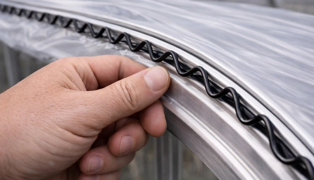 Wiggle wire and lock channel fastening greenhouse plastic film